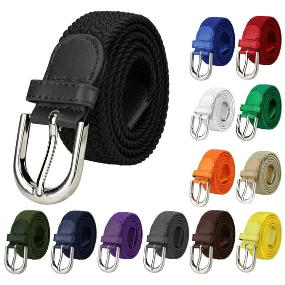 Falari Men Women Canvas Elastic Fabric Woven Stretch Braided Belt - Black Small