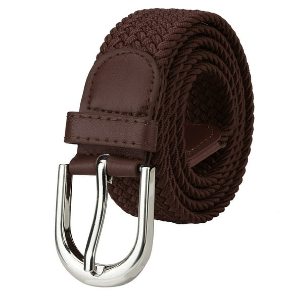 Falari Men Women Canvas Elastic Fabric Woven Stretch Braided Belt - Dark Brown X-Large