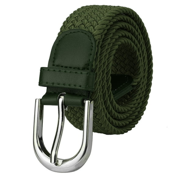 Falari Men Women Canvas Elastic Fabric Woven Stretch Braided Belt - Olive X-Large