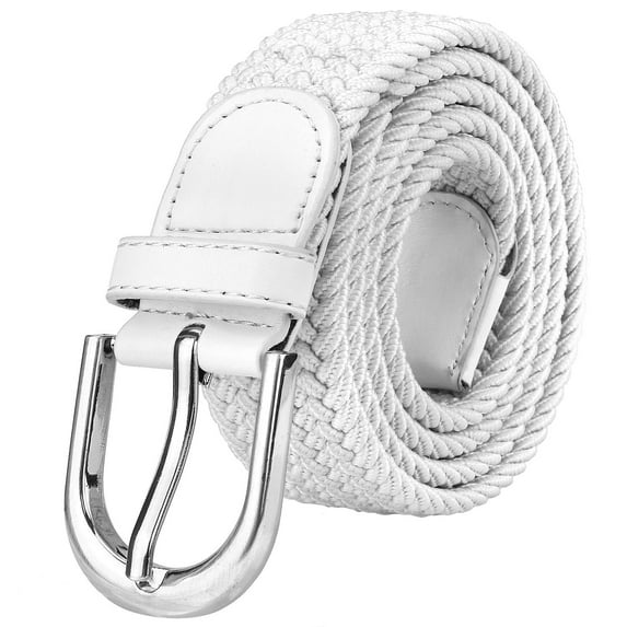 Falari Men Women Canvas Elastic Fabric Woven Stretch Braided Belt - White Large