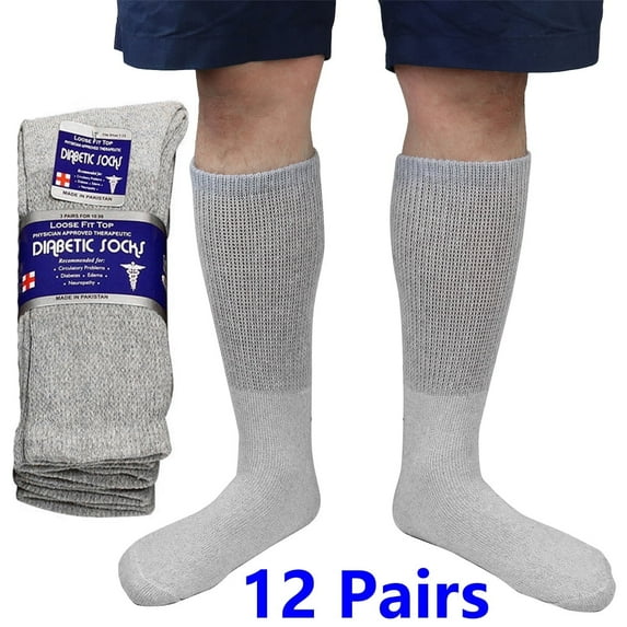 Falari Unisex Diabetic Crew Socks Physicians Approved & Doctor Recommended Socks for Circulatory Problems, Diabetes, Edema (Gray,9-11,12PK)