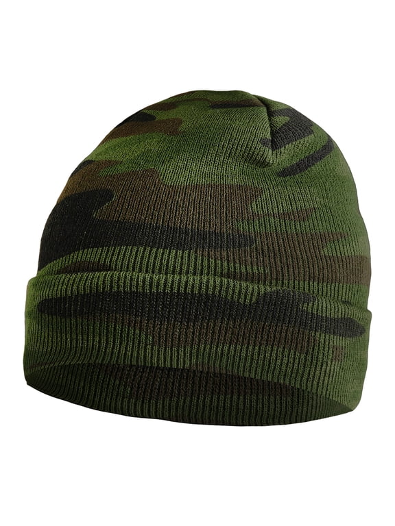 Men Women Knitted Skully Beanie Hat Ski Cap Plain Solid Color Warm Great for Winter Green Camouflage