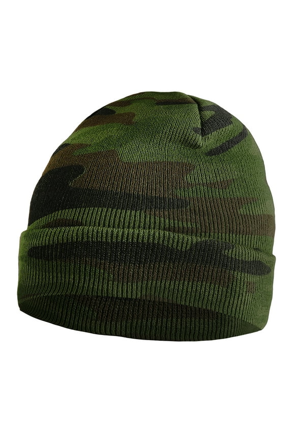 Men Women Knitted Skully Beanie Hat Ski Cap Plain Solid Color Warm Great for Winter Green Camouflage