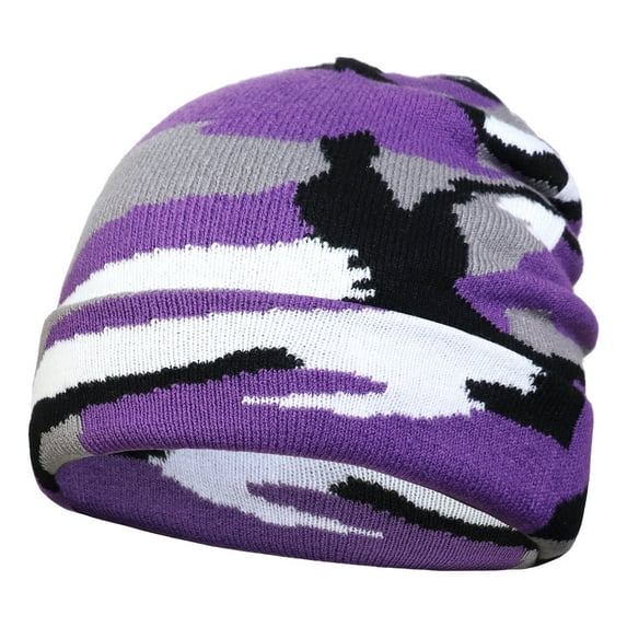 Falari Men Women Knitted Skully Beanie Hat Ski Cap Plain Solid Color Warm Great for Winter Purple Camouflage