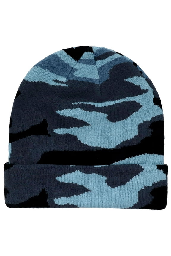 Men Women Skull Knitted Beanie Hat Ski Cap Plain Solid Color Warm Great for Winter Blue Camouflage