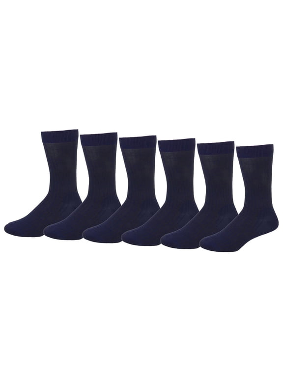 Men's Casual Polyester Crew Socks, Navy (6/12 Pack)