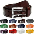 thumbnail image 1 of Falari Men's Double Holes Genuine Leather Belt Double Prong Jeans Belt Brown Large, 1 of 7