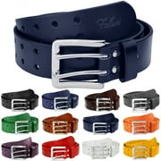 Men's Double Holes Genuine Leather Belt Double Prong Jeans Belt Navy Medium