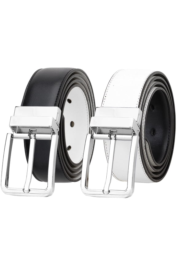 Men's Reversible Dress Belt Genuine Leather (1 Belt 2 Colors) Black/White Large