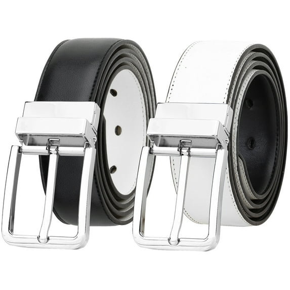 Falari Men's Reversible Dress Belt Genuine Leather (1 Belt 2 Colors) Black/White X-Large
