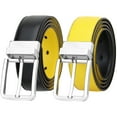 thumbnail image 1 of Falari Men's Reversible Dress Belt Genuine Leather (1 Belt 2 Colors) Black/Yellow Large, 1 of 5