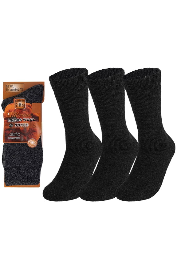 Men's Thermal Socks, Lambs Wool, Cold Weather, 3-Pack