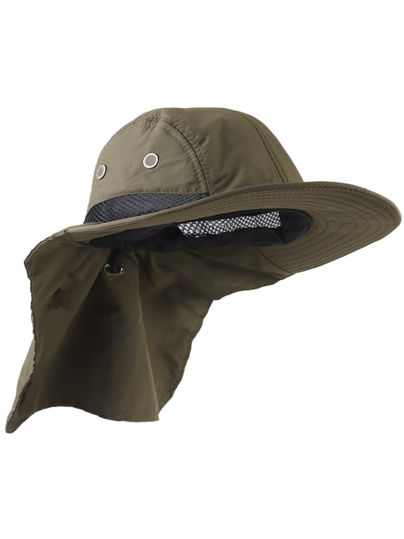 Outdoor Sun Hat, Wide Brim with Neck Flap, Safari Hiking Gardening Fishing Hat - Army Green