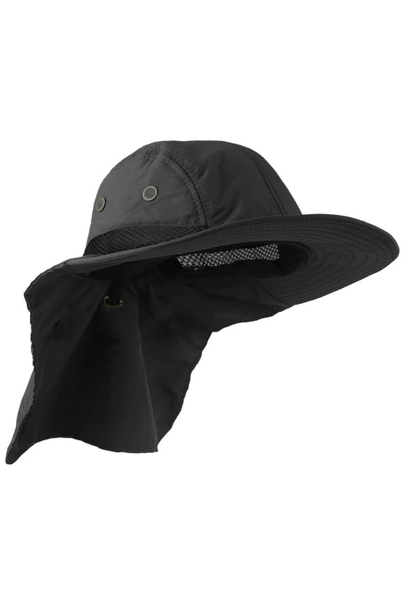 Outdoor Sun Hat, Wide Brim with Neck Flap, Safari Hiking Gardening Fishing Hat - Black