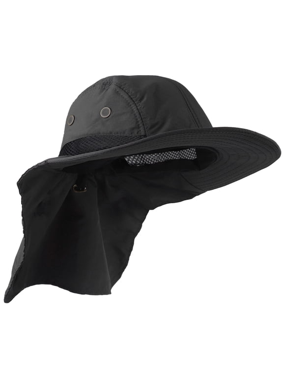 Outdoor Sun Hat, Wide Brim with Neck Flap, Safari Hiking Gardening Fishing Hat - Black