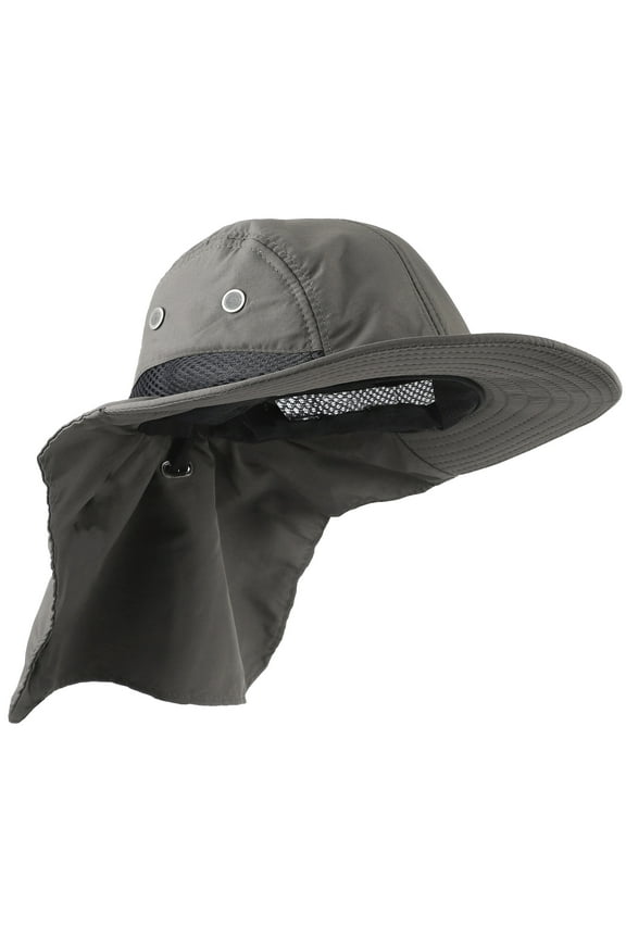 Outdoor Sun Hat, Wide Brim with Neck Flap, Safari Hiking Gardening Fishing Hat - Gray