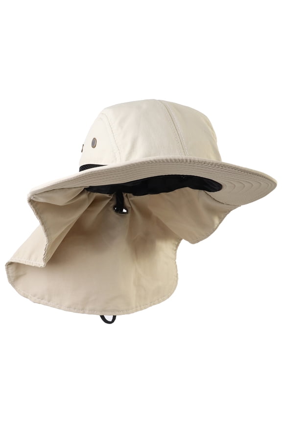 Outdoor Sun Hat, Wide Brim with Neck Flap, Safari Hiking Gardening Fishing Hat - Khaki