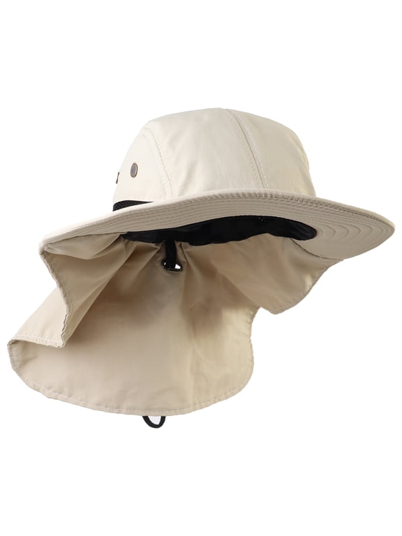 Outdoor Sun Hat, Wide Brim with Neck Flap, Safari Hiking Gardening Fishing Hat - Khaki