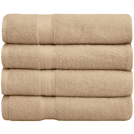 Falari Premium Bath Towel Set 100% Ring Spun Cotton Towels for Home Hotel Spa Extra Large 27x54 Maximum Softness and Absorbency 4-Pack Beige
