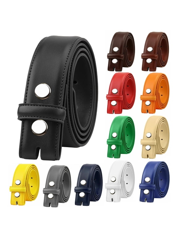 Replacement Leather Dress Belt Strap Without Buckle Snap on Strap 33mm fit 35mm Buckle - Black L