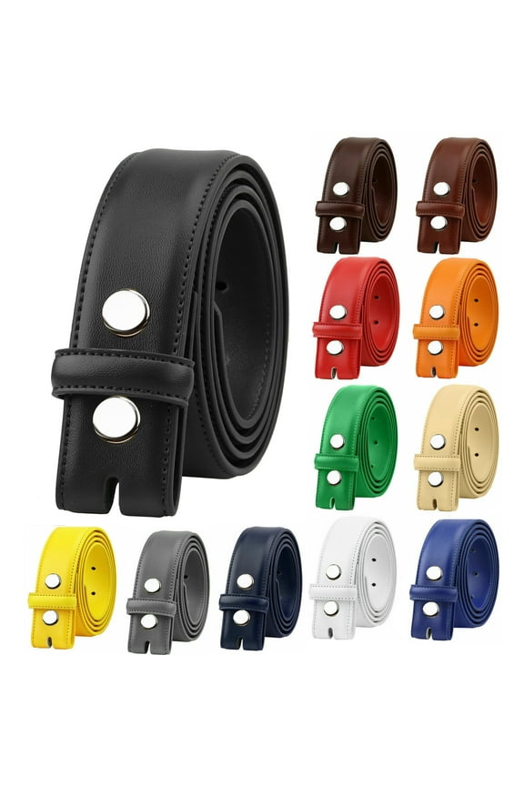 Replacement Leather Dress Belt Strap Without Buckle Snap on Strap 33mm fit 35mm Buckle - Black L