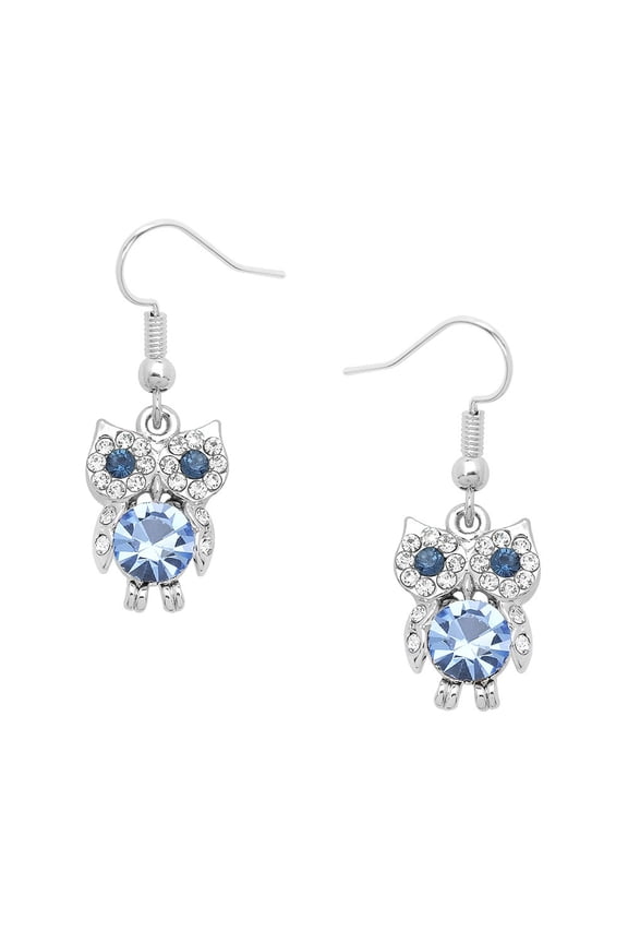 Rhinestone Crystal Owl Shaped Earring Light Sapphire E0346-LSAP