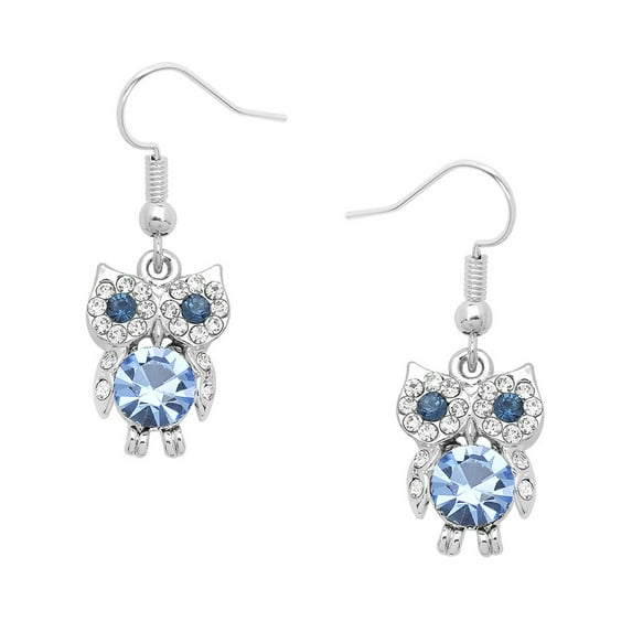 Falari Rhinestone Crystal Owl Shaped Earring Light Sapphire E0346-LSAP