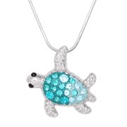 Falari Sea Turtle Pendant Necklace Rhinestone Crystal Rhodium High Polished 17 inch Snake Chain J1040