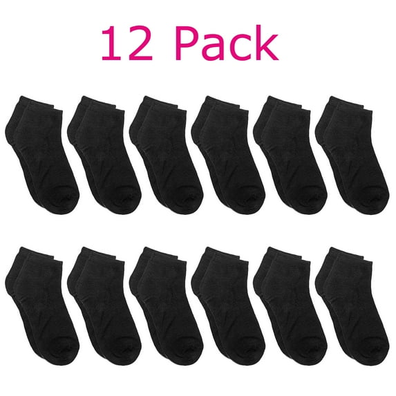 Falari Toddler Girls Kids Cotton Socks 12/24 Pairs Black 6-8 Years (12 Pairs)