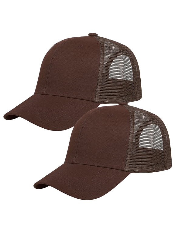 Trucker Hat 2-Piece Set, 6 Panel, Cotton Mesh, Adjustable Size Baseball Cap - Brown & Brown