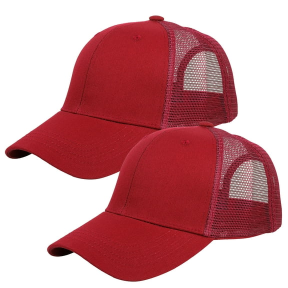 Falari Trucker Hat 2-Piece Set, 6 Panel, Cotton Mesh, Adjustable Size Baseball Cap - Burgundy & Burgundy