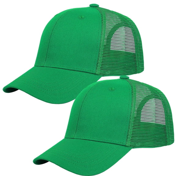 Falari Trucker Hat 2-Piece Set, 6 Panel, Cotton Mesh, Adjustable Size Baseball Cap - Kelly Green & Kelly Green