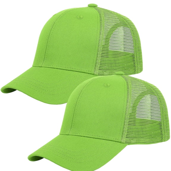 Falari Trucker Hat 2-Piece Set, 6 Panel, Cotton Mesh, Adjustable Size Baseball Cap - Light Green & Light Green