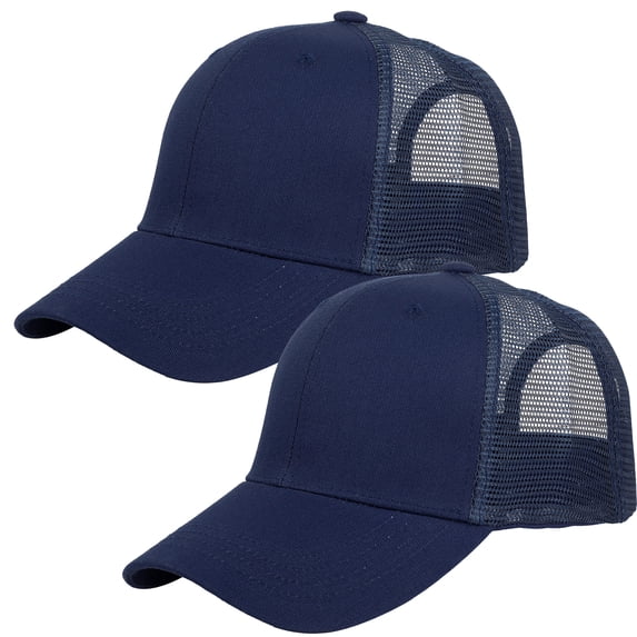 Falari Trucker Hat 2-Piece Set, 6 Panel, Cotton Mesh, Adjustable Size Baseball Cap - Navy & Navy