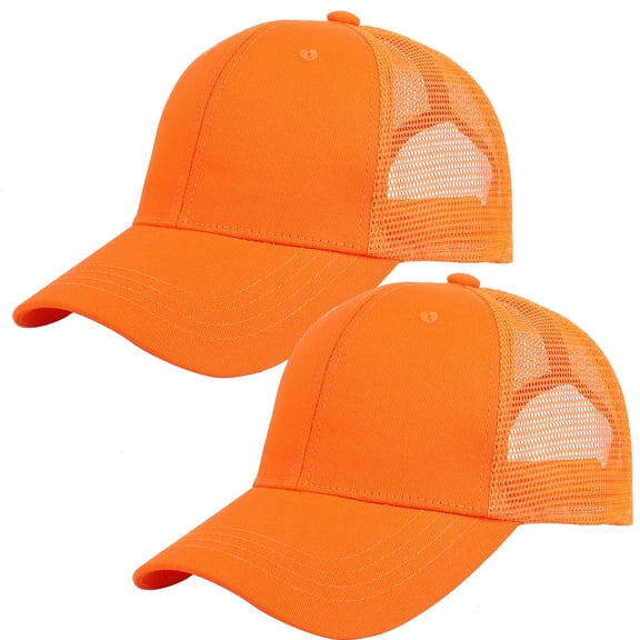 Falari Trucker Hat 2-Piece Set, 6 Panel, Cotton Mesh, Adjustable Size Baseball Cap - Orange & Orange