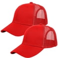 thumbnail image 1 of Falari Trucker Hat 2-Piece Set, 6 Panel, Cotton Mesh, Adjustable Size Baseball Cap - Red & Red, 1 of 7