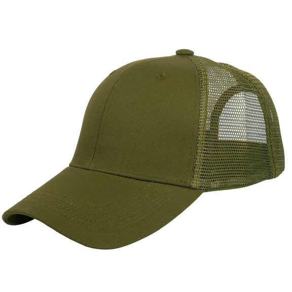 Falari Trucker Hat Baseball Cap Structured Plain Design 6 Panel, Adjustable Size - Army Green
