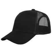 Trucker Hat Baseball Cap Structured Plain Design 6 Panel, Adjustable Size - Black