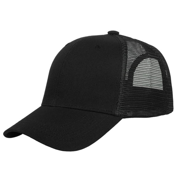 Falari Trucker Hat Baseball Cap Structured Plain Design 6 Panel, Adjustable Size - Black
