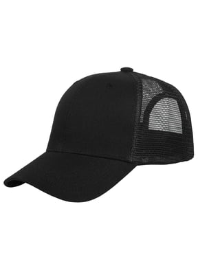 Trucker Hat Baseball Cap Structured Plain Design 6 Panel, Adjustable Size - Black