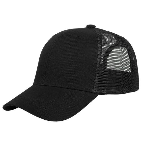 Falari Trucker Hat Baseball Cap Structured Plain Design 6 Panel, Adjustable Size - Black