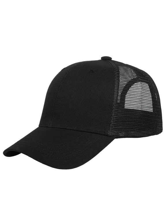 Trucker Hat Baseball Cap Structured Plain Design 6 Panel, Adjustable Size - Black