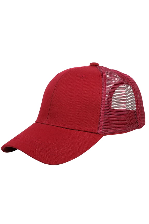 Trucker Hat Baseball Cap Structured Plain Design 6 Panel, Adjustable Size - Burgundy