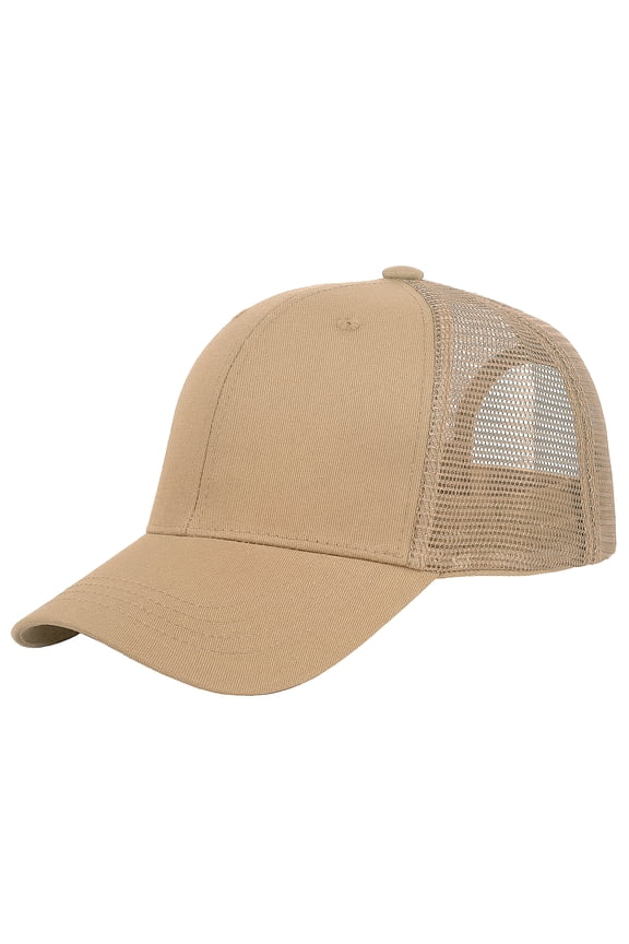 Trucker Hat Baseball Cap Structured Plain Design 6 Panel, Adjustable Size - Khaki
