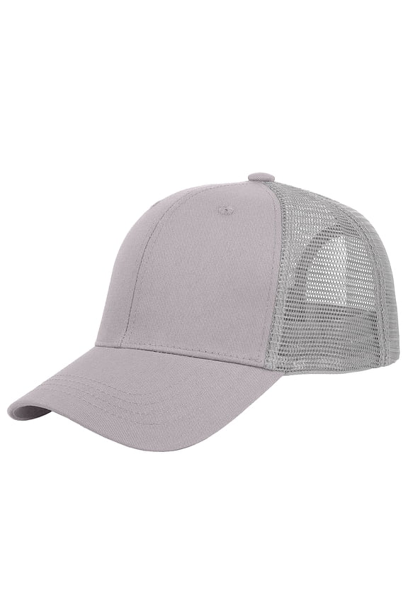 Trucker Hat Baseball Cap Structured Plain Design 6 Panel, Adjustable Size - Light Gray