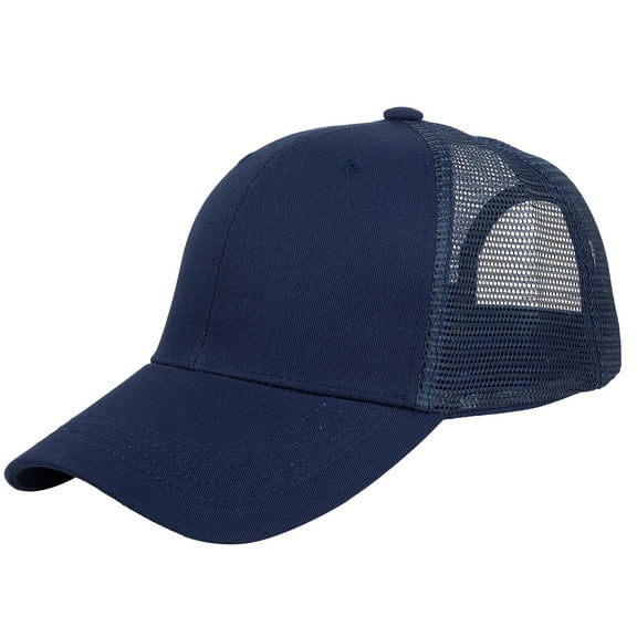 Falari Trucker Hat Baseball Cap Structured Plain Design 6 Panel, Adjustable Size - Navy
