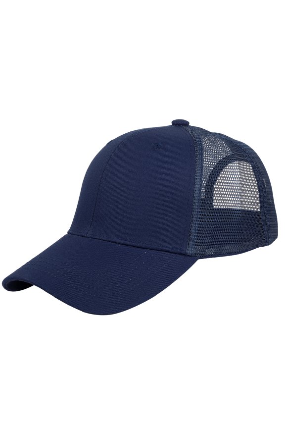 Trucker Hat Baseball Cap Structured Plain Design 6 Panel, Adjustable Size - Navy
