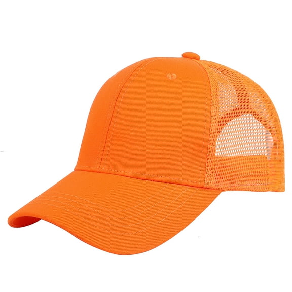 Falari Trucker Hat Baseball Cap Structured Plain Design 6 Panel, Adjustable Size - Orange