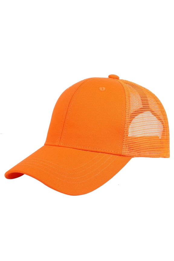 Trucker Hat Baseball Cap Structured Plain Design 6 Panel, Adjustable Size - Orange