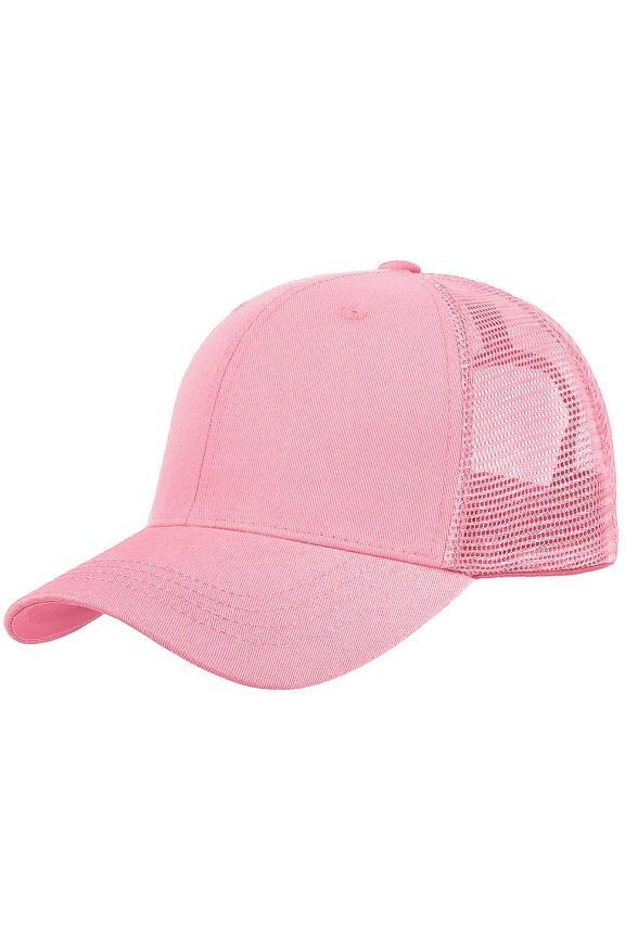 Trucker Hat Baseball Cap Structured Plain Design 6 Panel, Adjustable Size - Pink